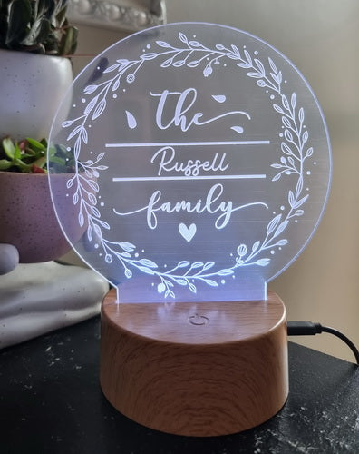 Personalized Family Wreath LED Night Light