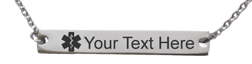 Personalized Medical Alert Stainless Steel Bar Pendant & Chain-Charmed Jewellery