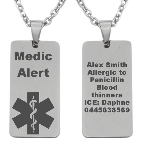 Personalized Medical Alert Stainless steel Dog Tag Pendant and Chain-Charmed Jewellery