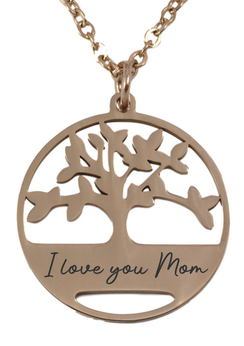 Personalized Rose Gold Plated Family Tree Pendant & Chain