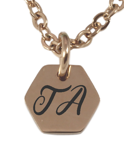 Personalized Small Rose Gold Plated Hexagon Pendant & Chain-Charmed Jewellery