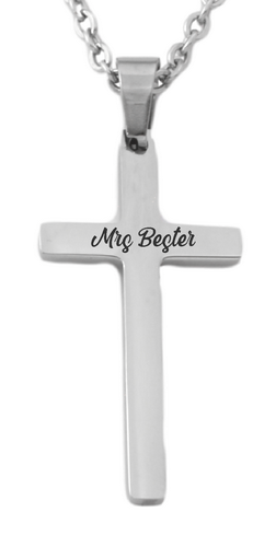 Personalized Teacher Cross Pendant and Chain-Charmed Jewellery