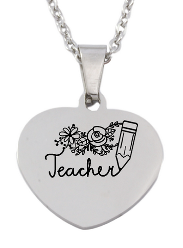 Personalized Teacher Engraved Heart Pendant and Chain (Available in other finishes)-Charmed Jewellery