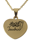 Personalized Teacher Engraved Heart Pendant and Chain (Available in other finishes)-Charmed Jewellery