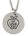 Personalized Teacher Round Pendant and Chain (Available in other finishes)-Charmed Jewellery