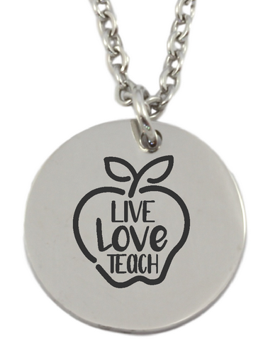 Personalized Teacher Round Pendant and Chain (Available in other finishes)-Charmed Jewellery