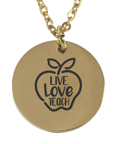 Personalized Teacher Round Pendant and Chain (Available in other finishes)-Charmed Jewellery