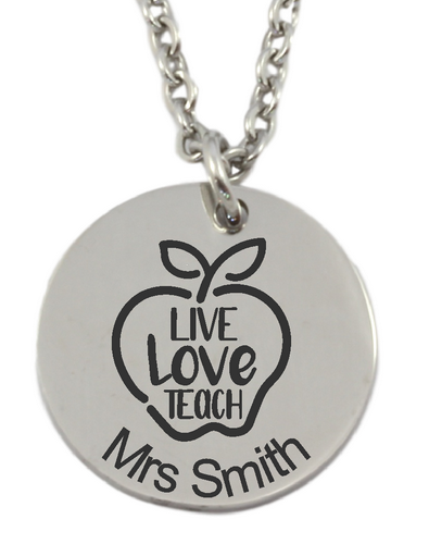 Personalized Teacher Round Pendant and Chain (Available in other finishes)-Charmed Jewellery