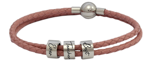Pink Teacher Rope Bracelet with 3 Custom Engraved Rings-Charmed Jewellery