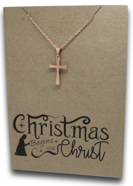Rose Gold Cross Pendant & Chain - Card 177-Charmed Jewellery