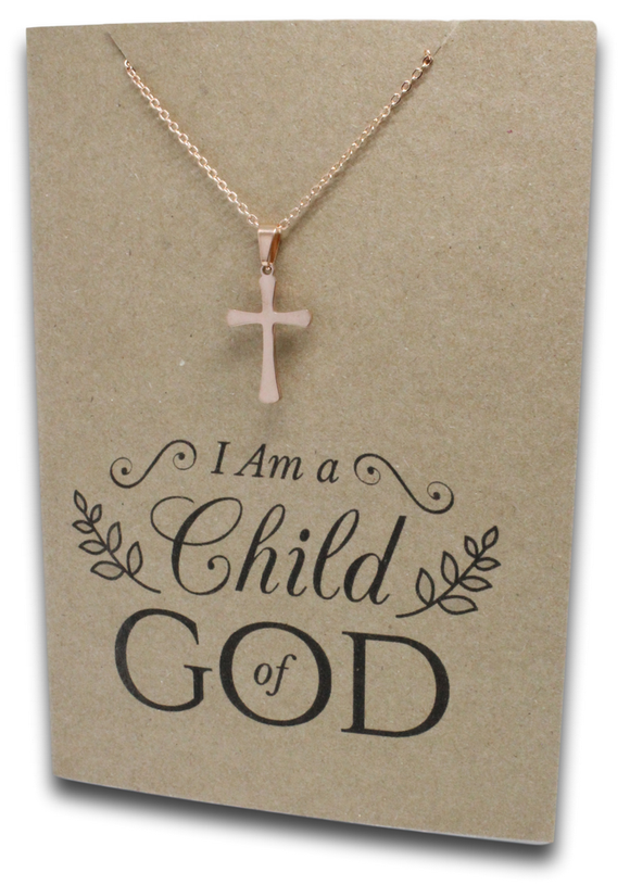 Rose Gold Cross Pendant & Chain - Card 71-Charmed Jewellery