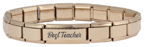 Rose Gold Superlink Engraved Teacher Italian Charm Bracelet 2-Charmed Jewellery