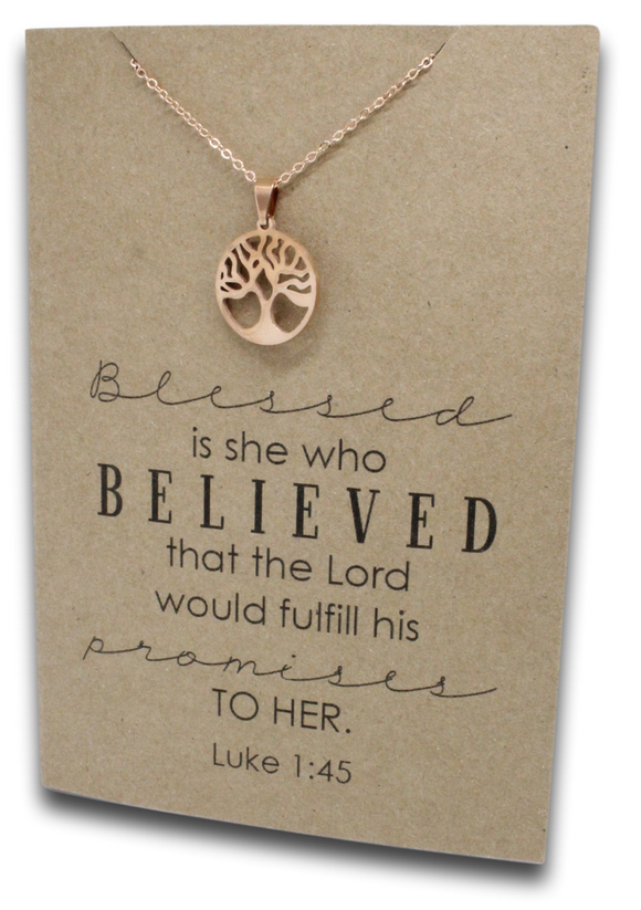 Rose Gold Tree Pendant & Chain - Card 67-Charmed Jewellery
