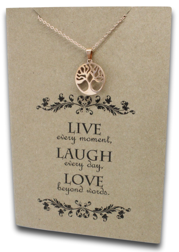Rose Gold Tree Pendant & Chain - Card 90-Charmed Jewellery