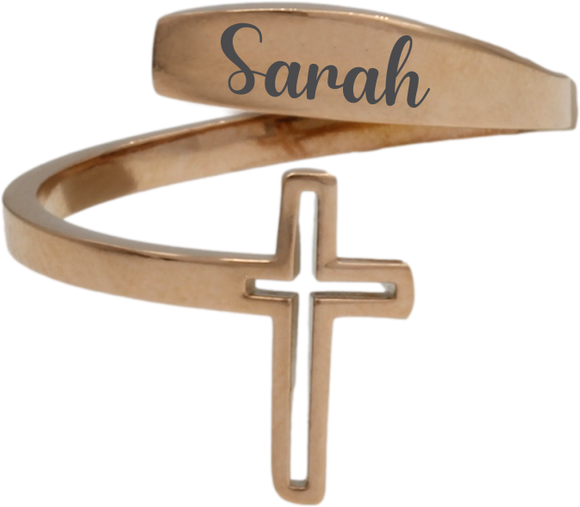 Adjustable Rose Gold Plated Engraved Ring with Cross