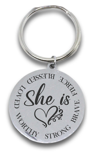 Round Engraved Keyring - She Is