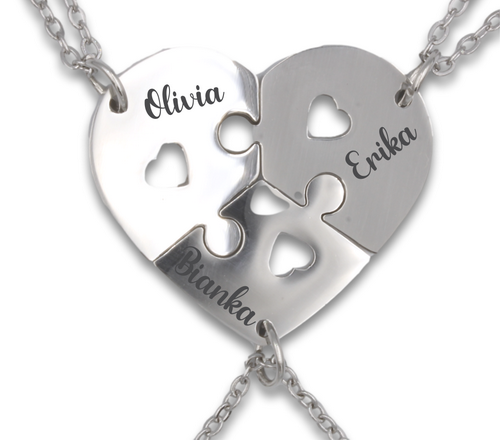 Engraved 3 Parts Heart Pendants with Chains