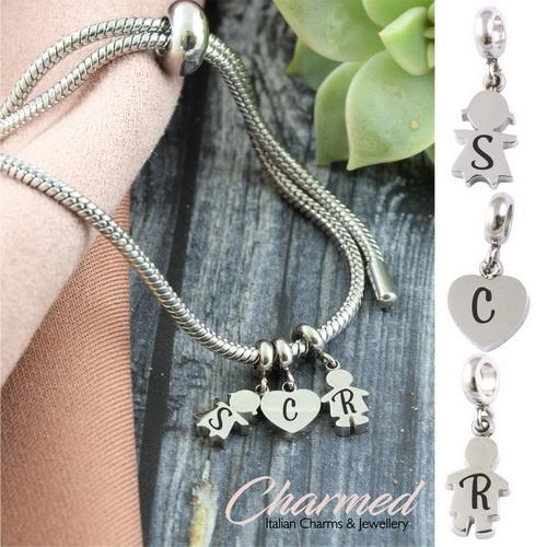 Stainless Steel Adjustable Bracelet + 3 Mini Engraved Charms-Charmed Jewellery