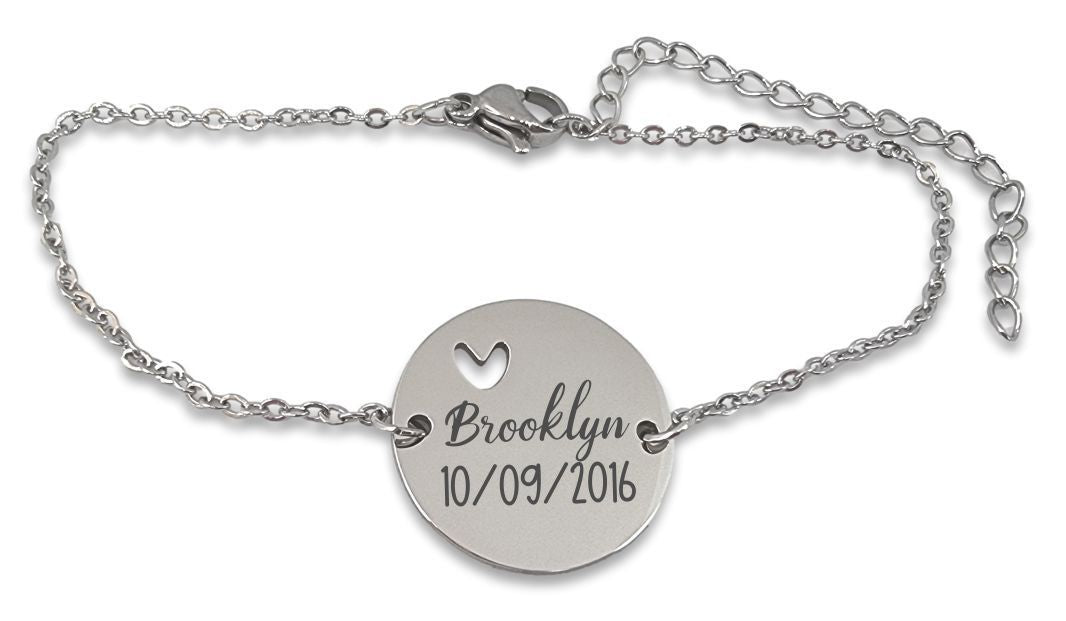 Stainless Steel Bracelet with Personalized Round Disc