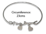 Stainless Steel Branch Bangle 2 Heart Charms
