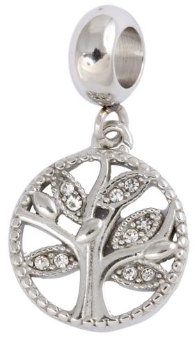 Stainless Steel European Charm - CZ Tree-Charmed Jewellery