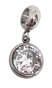 Stainless Steel European Charm - Clear Stone Dangle