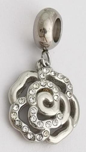 Stainless Steel European Charm - Dangle Rose