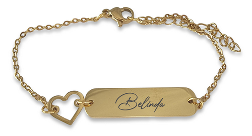 Stainless Steel Gold Plated ID Bracelet with Heart