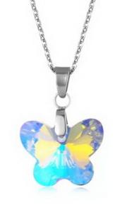 Stainless Steel Rainbow Crystal Butterfly Necklace