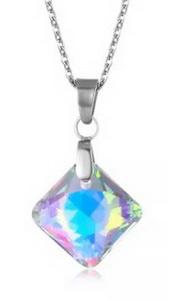 Stainless Steel Rainbow Crystal Square Necklace