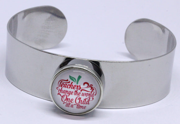 Stainless Steel Snap Bangle + Glass Charm (TS-11) *Click to personalize*-Charmed Jewellery