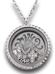 Stainless steel floating locket + plate & 5 charms (incl. chain)-Charmed Jewellery