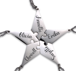 Engraved 5 Parts Star Pendants with Chains