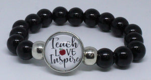 Stretch Bead Bangle Black + Glass Charm (TS-1) *Click to personalize*-Charmed Jewellery