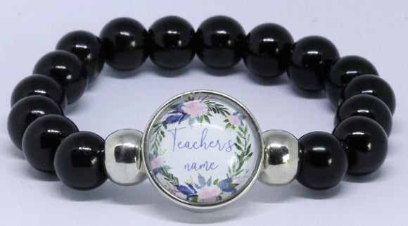 Stretch Bead Bangle Black + Glass Charm (TS-15) *Click to personalize*-Charmed Jewellery