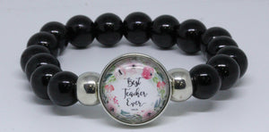 Stretch Bead Bangle Black + Glass Charm (TS-2) *Click to personalize*-Charmed Jewellery