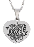 Teach Engraved Heart Pendant and Chain (Available in other finishes)-Charmed Jewellery