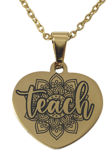 Teach Engraved Heart Pendant and Chain (Available in other finishes)-Charmed Jewellery