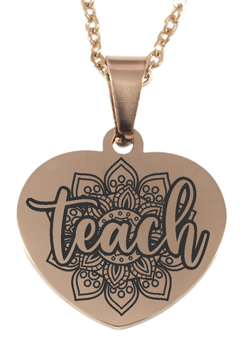 Teach Engraved Heart Pendant and Chain (Available in other finishes)-Charmed Jewellery