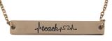 Teacher Life Horizontal Bar Pendant & Chain Front & Back Engraving (Available in other finishes)-Charmed Jewellery
