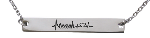 Teacher Life Horizontal Bar Pendant & Chain Front & Back Engraving (Available in other finishes)-Charmed Jewellery