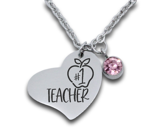 Teacher Side Heart Pendant with Birthstone Charm & Chain-Charmed Jewellery