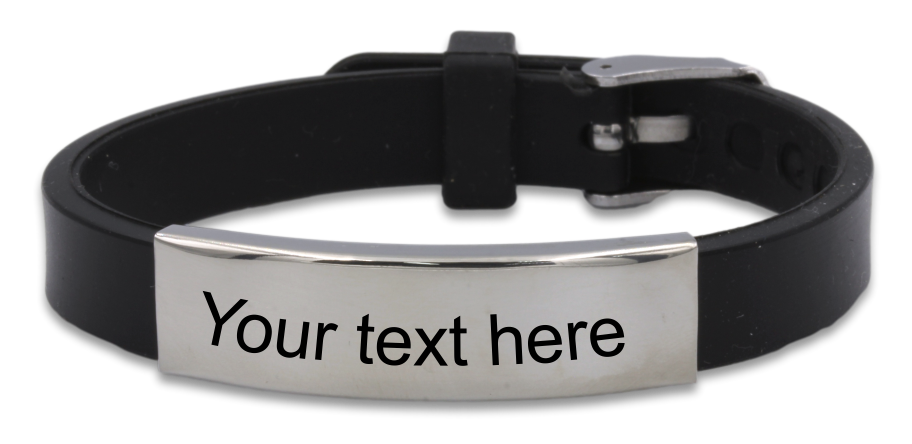 Personalized Engraved Adjustable Black Rubber Bracelet