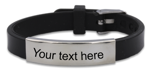Personalized Engraved Adjustable Black Rubber Bracelet